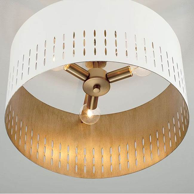 Capital Lighting Dash 15.5''w X 9.5''h 3-light Dual Mount Pendant Or Semi-flush In Aged Brass And White Metal Shade With Painted Aged Brass Interior