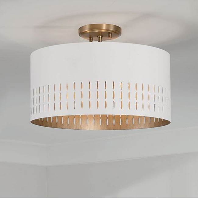 Capital Lighting 250231AW Aged Brass,White 15.5''w X 9.5''h 3-light Dual Mount Pendant Or Semi-flush In Aged Brass And White Metal Shade With Painted Aged Brass Interior Image 3