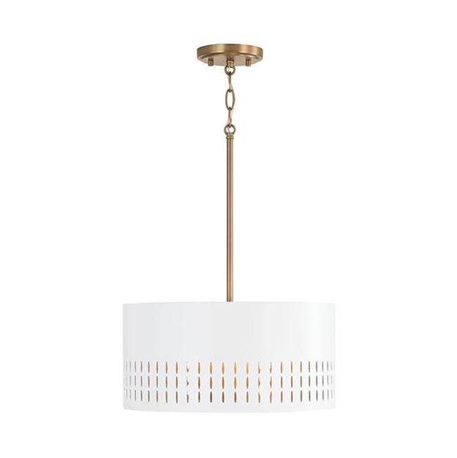 Capital Lighting 250231AW Aged Brass,White 15.5''w X 9.5''h 3-light Dual Mount Pendant Or Semi-flush In Aged Brass And White Metal Shade With Painted Aged Brass Interior Image 2