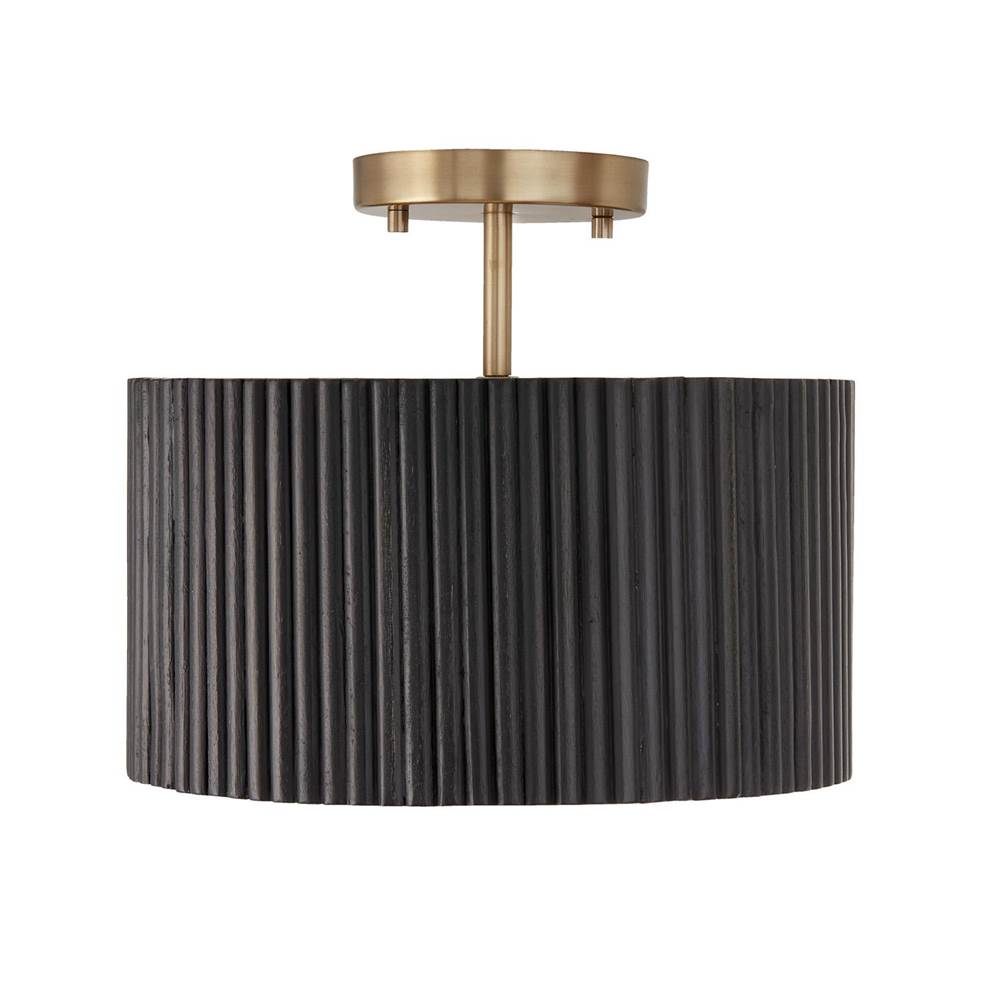 Capital Lighting 250711KR Black Stain,Matte Brass 12.50''w X 11.75''h 1-light Semi-flush Pendant In Matte Brass And Handcrafted Mango Wood In Black Stain Image 1