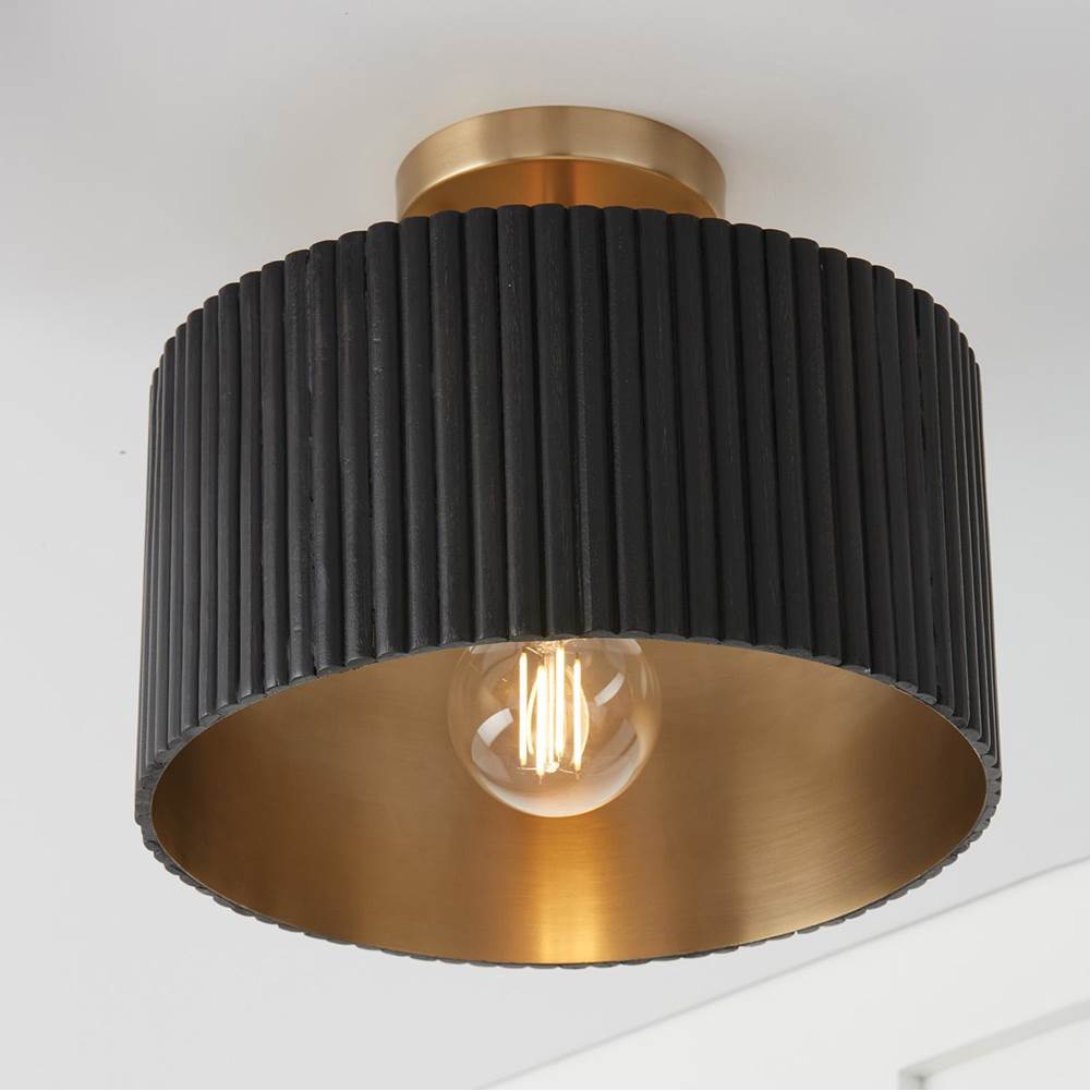 Capital Lighting 250711KR Black Stain,Matte Brass 12.50''w X 11.75''h 1-light Semi-flush Pendant In Matte Brass And Handcrafted Mango Wood In Black Stain Image 4