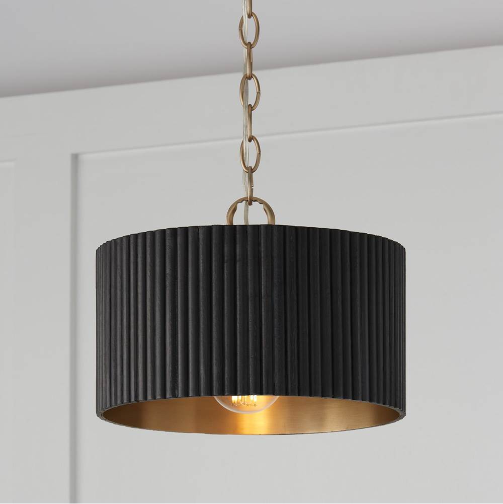Capital Lighting 250711KR Black Stain,Matte Brass 12.50''w X 11.75''h 1-light Semi-flush Pendant In Matte Brass And Handcrafted Mango Wood In Black Stain Image 6