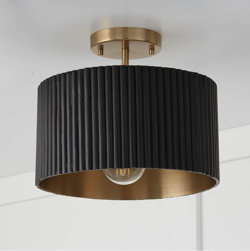 Capital Lighting 250711KR Black Stain,Matte Brass 12.50''w X 11.75''h 1-light Semi-flush Pendant In Matte Brass And Handcrafted Mango Wood In Black Stain Image 5