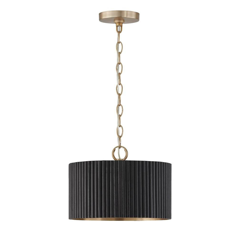 Capital Lighting Donovan 12.50''w X 11.75''h 1-light Semi-flush Pendant In Matte Brass And Handcrafted Mango Wood In Black Stain