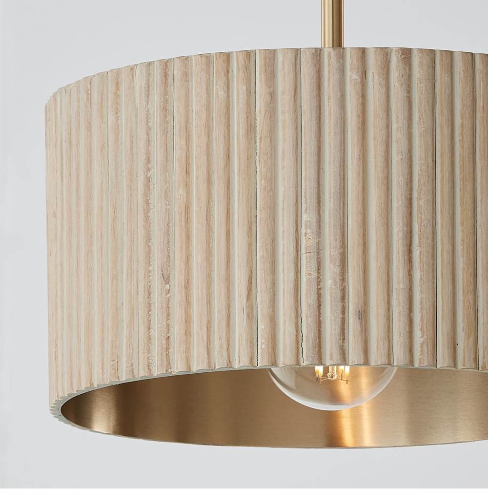 Capital Lighting 250711QQ Ivory Wash,Matte Brass 12.50''w X 11.75''h 1-light Semi-flush Pendant In Matte Brass And Handcrafted Mango Wood In White Wash Image 3