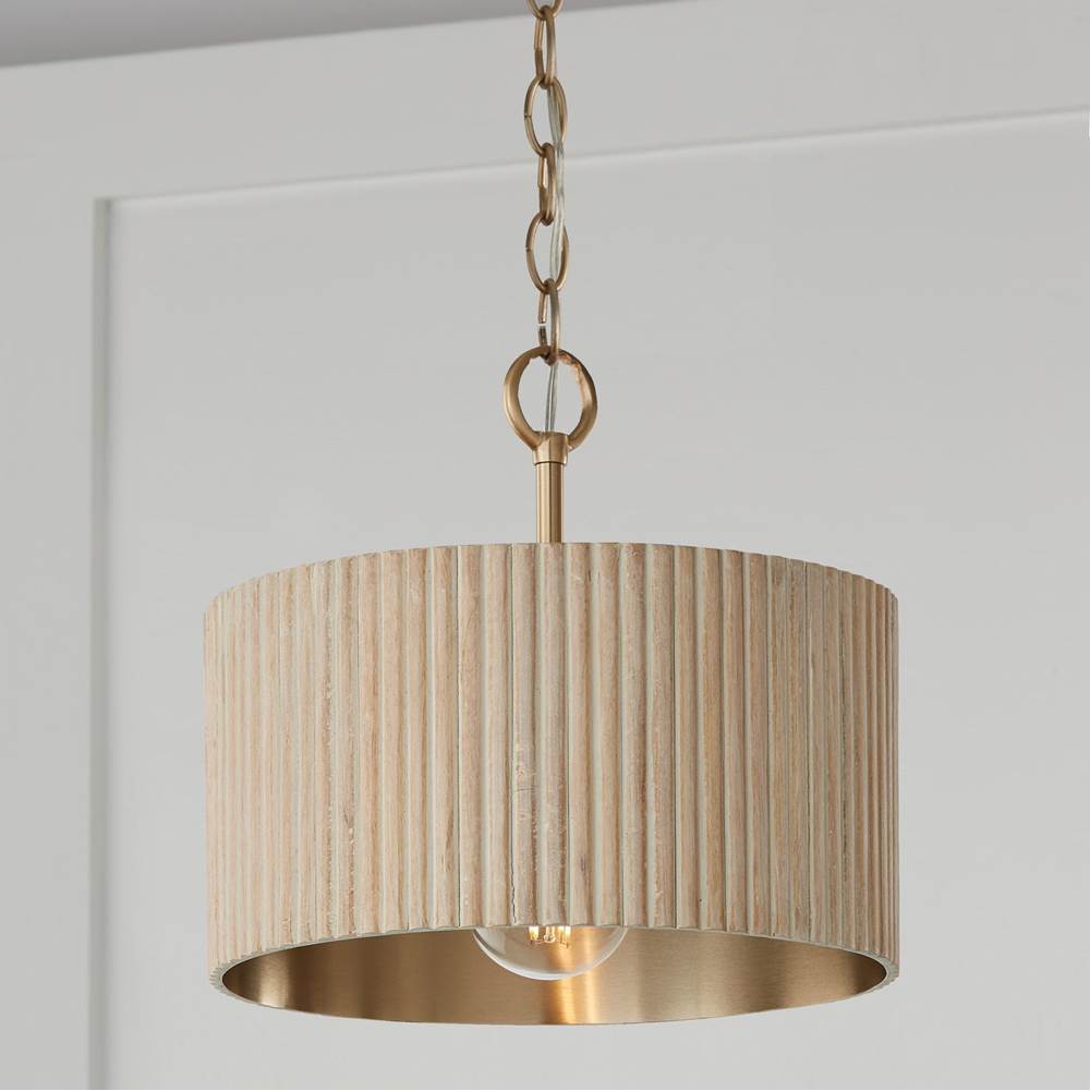 Capital Lighting Donovan 12.50''w X 11.75''h 1-light Semi-flush Pendant In Matte Brass And Handcrafted Mango Wood In Black Stain