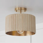 Capital Lighting 250711QQ Ivory Wash,Matte Brass 12.50''w X 11.75''h 1-light Semi-flush Pendant In Matte Brass And Handcrafted Mango Wood In White Wash Image 4