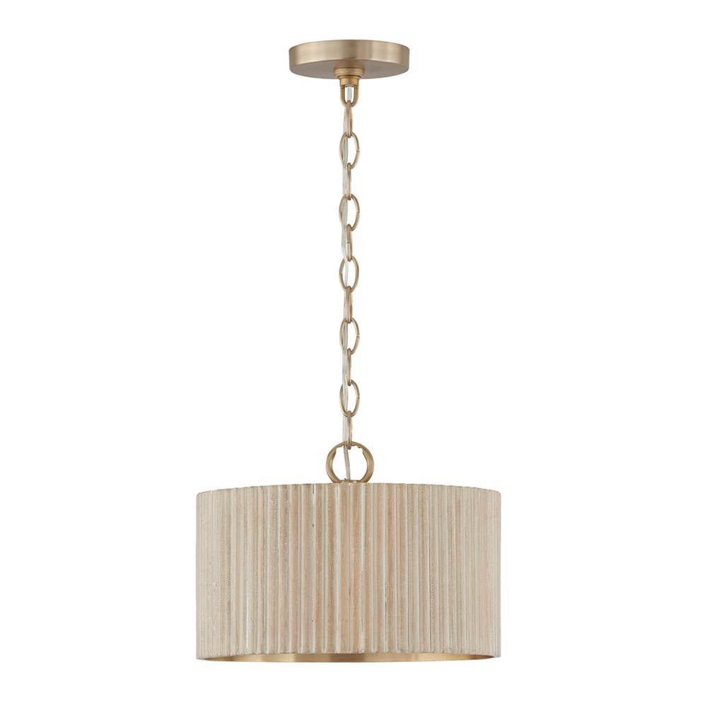 Capital Lighting 250711QQ Ivory Wash,Matte Brass 12.50''w X 11.75''h 1-light Semi-flush Pendant In Matte Brass And Handcrafted Mango Wood In White Wash Image 2