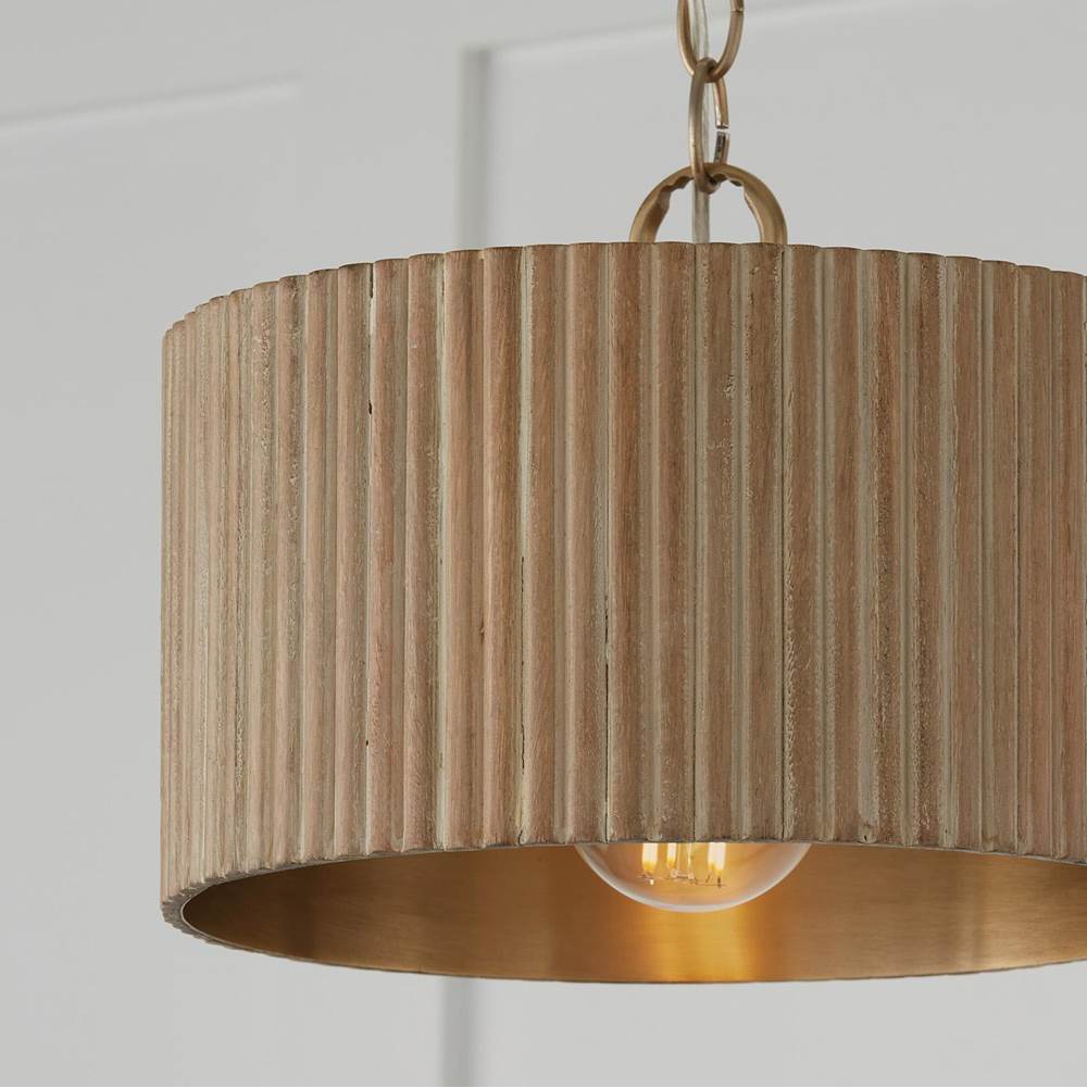 Capital Lighting 250711WS White Wash,Matte Brass 12.50''w X 11.75''h 1-light Semi-flush Pendant In Matte Brass And Handcrafted Mango Wood In White Wash Image 3
