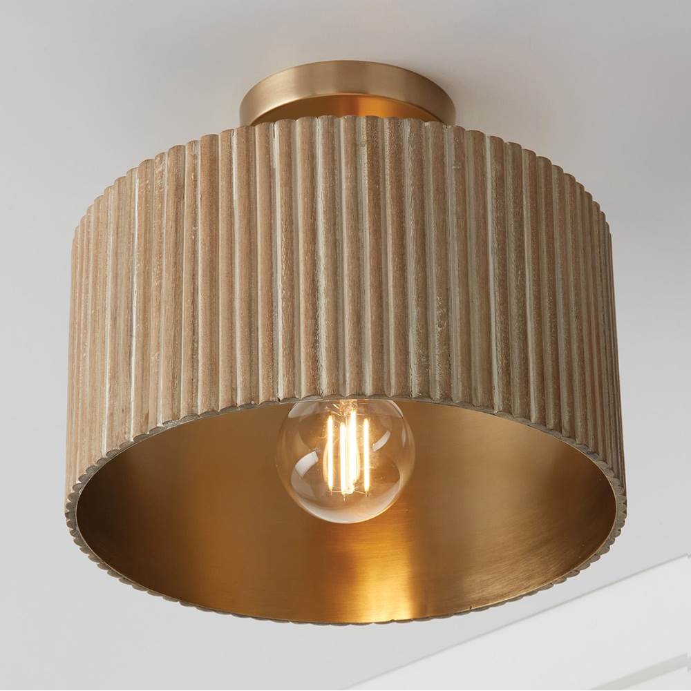 Capital Lighting 250711WS White Wash,Matte Brass 12.50''w X 11.75''h 1-light Semi-flush Pendant In Matte Brass And Handcrafted Mango Wood In White Wash Image 4