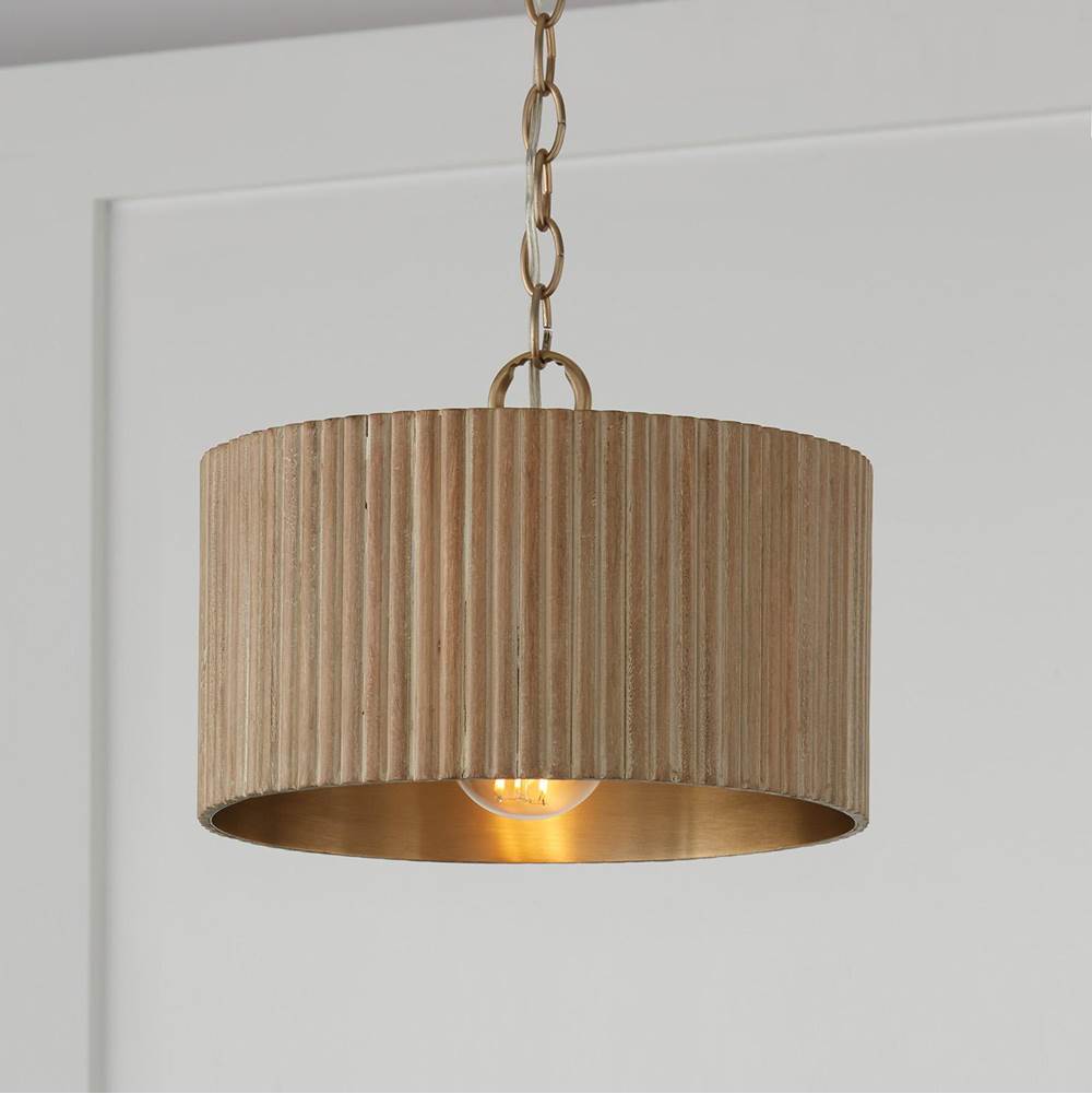 Capital Lighting 250711WS White Wash,Matte Brass 12.50''w X 11.75''h 1-light Semi-flush Pendant In Matte Brass And Handcrafted Mango Wood In White Wash Image 5