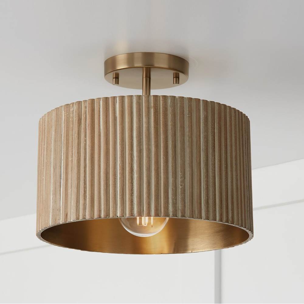 Capital Lighting 250711WS White Wash,Matte Brass 12.50''w X 11.75''h 1-light Semi-flush Pendant In Matte Brass And Handcrafted Mango Wood In White Wash Image 6