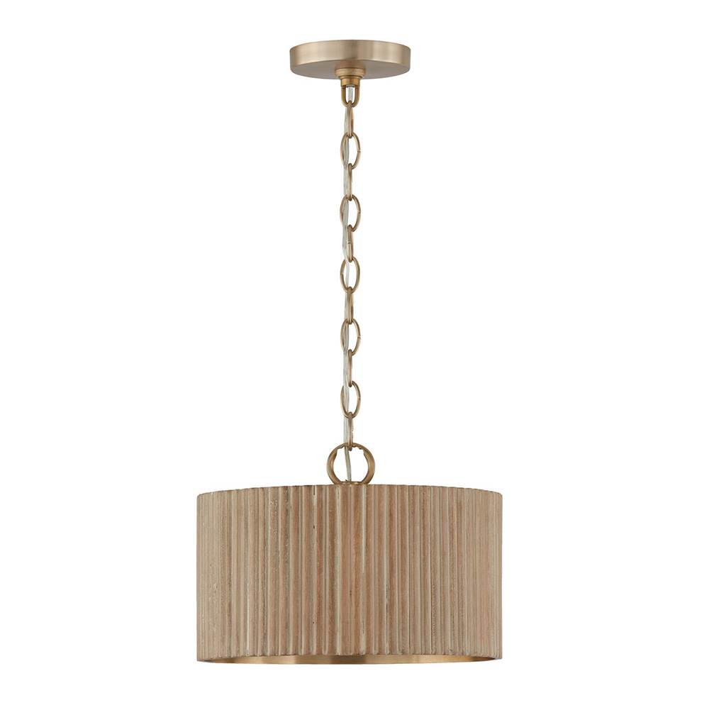 Capital Lighting Donovan 12.50''w X 11.75''h 1-light Semi-flush Pendant In Matte Brass And Handcrafted Mango Wood In Black Stain