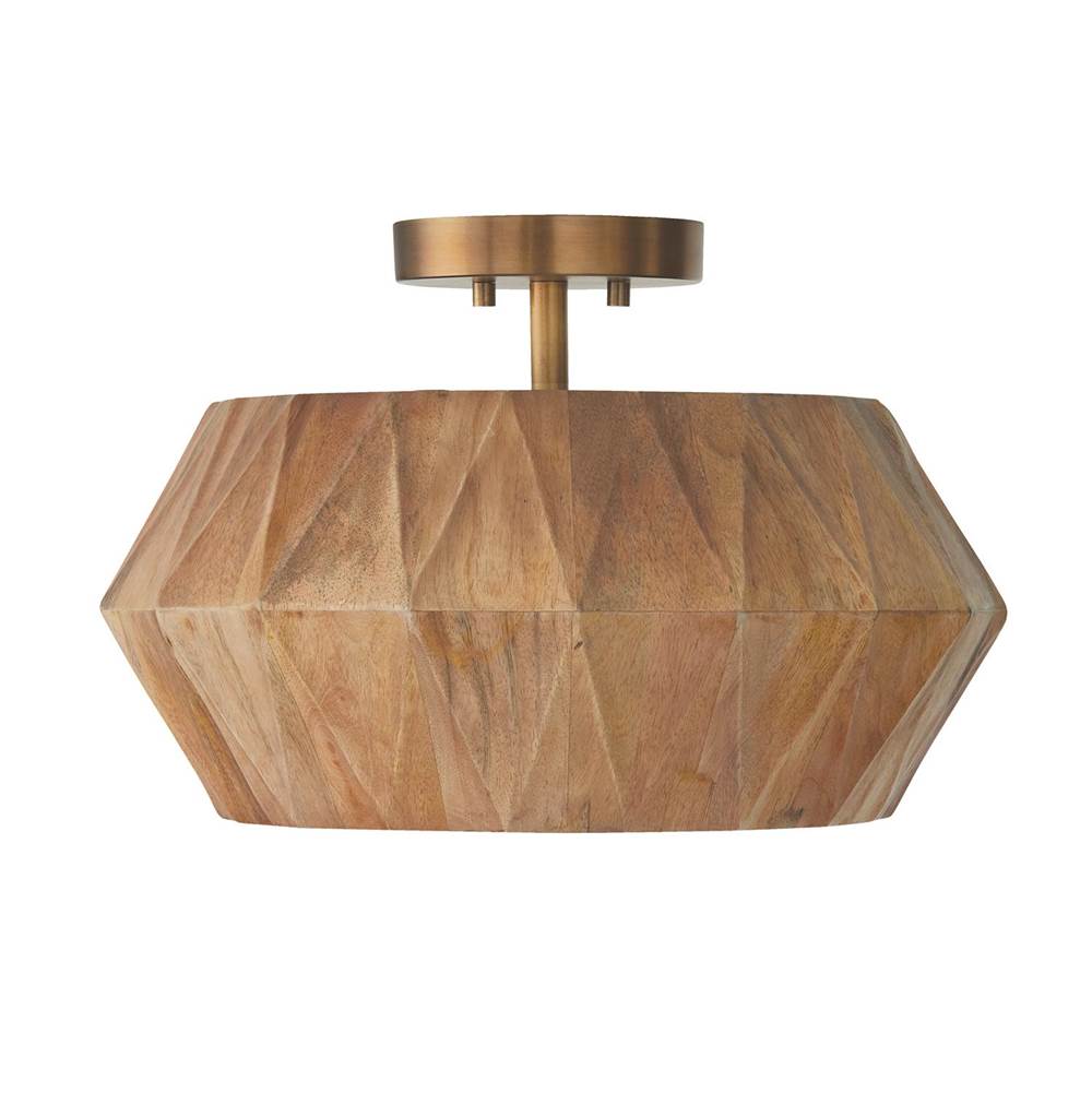 Capital Lighting 251011LW Light Wood,Patinaed Brass 15''w X 10.75''h 1-light Convertible Semi-flush Pendant In Hand-distressed Patinaed Brass And Handcrafted Mango Wood Image 1