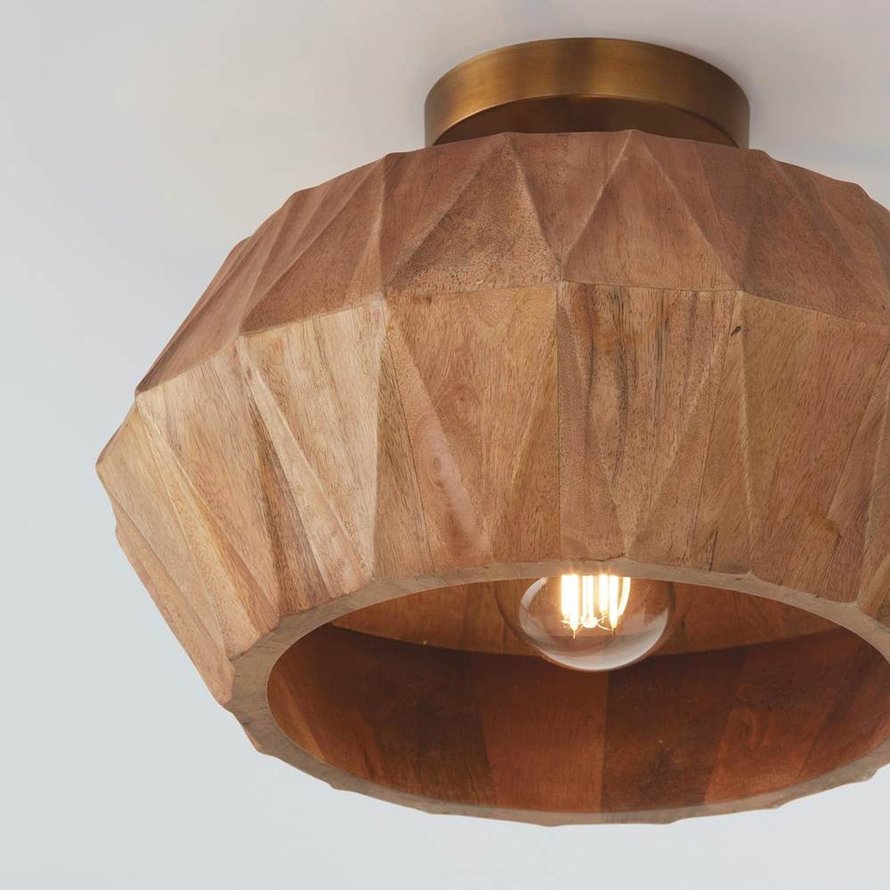 Capital Lighting 251011LW Light Wood,Patinaed Brass 15''w X 10.75''h 1-light Convertible Semi-flush Pendant In Hand-distressed Patinaed Brass And Handcrafted Mango Wood Image 4