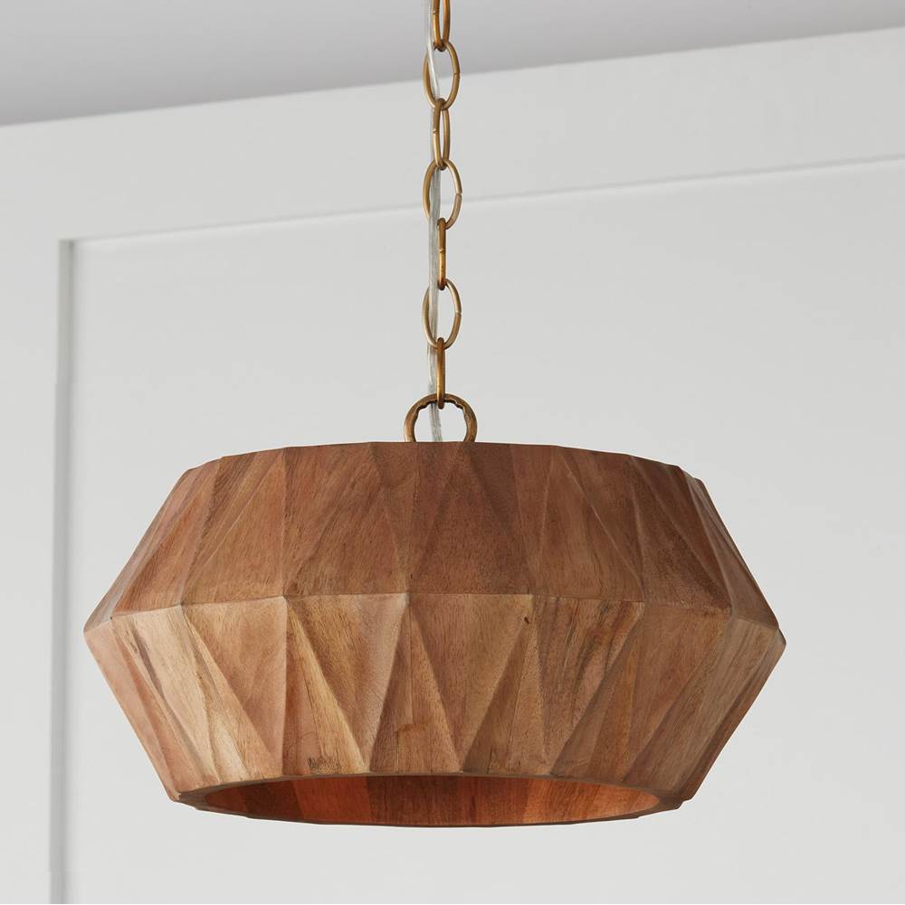 Capital Lighting 251011LW Light Wood,Patinaed Brass 15''w X 10.75''h 1-light Convertible Semi-flush Pendant In Hand-distressed Patinaed Brass And Handcrafted Mango Wood Image 7