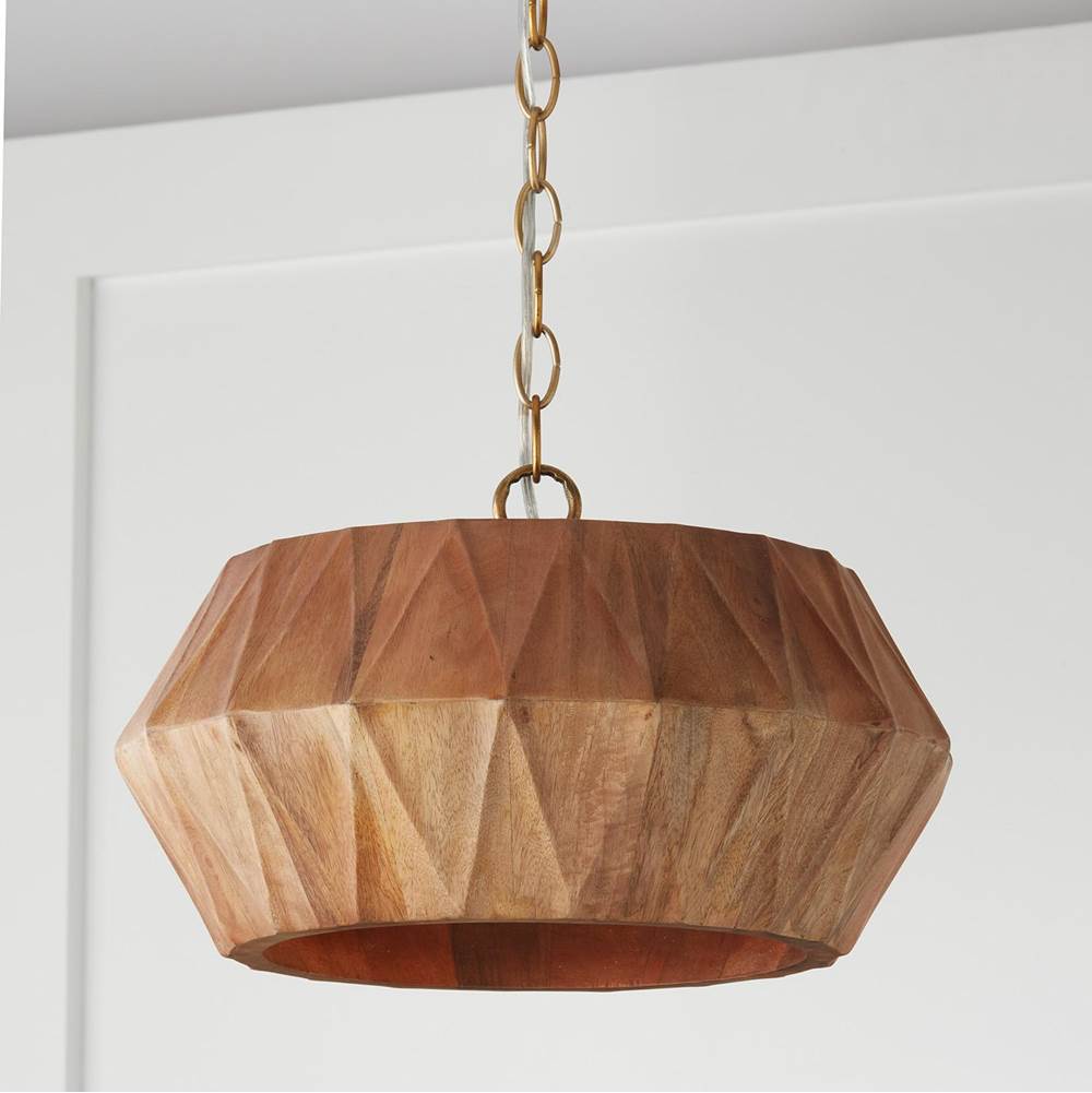 Capital Lighting 251011LW Light Wood,Patinaed Brass 15''w X 10.75''h 1-light Convertible Semi-flush Pendant In Hand-distressed Patinaed Brass And Handcrafted Mango Wood Image 3