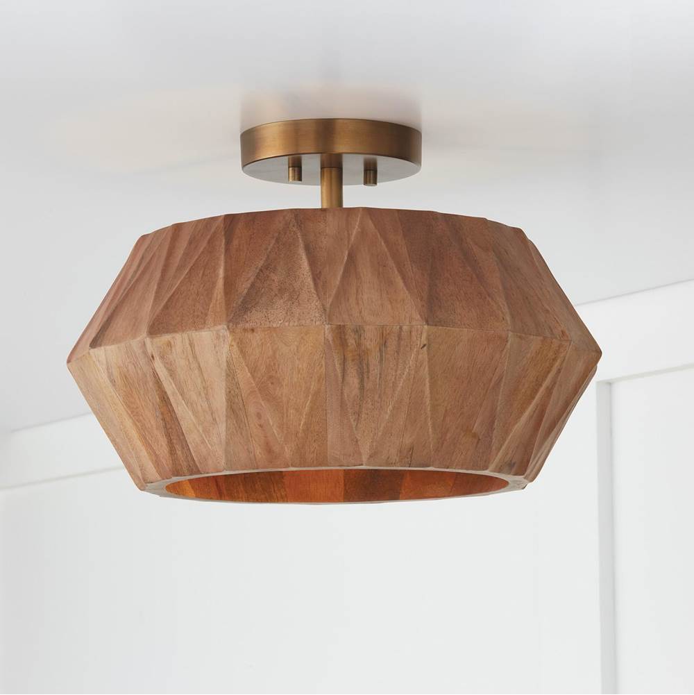 Capital Lighting 251011LW Light Wood,Patinaed Brass 15''w X 10.75''h 1-light Convertible Semi-flush Pendant In Hand-distressed Patinaed Brass And Handcrafted Mango Wood Image 6