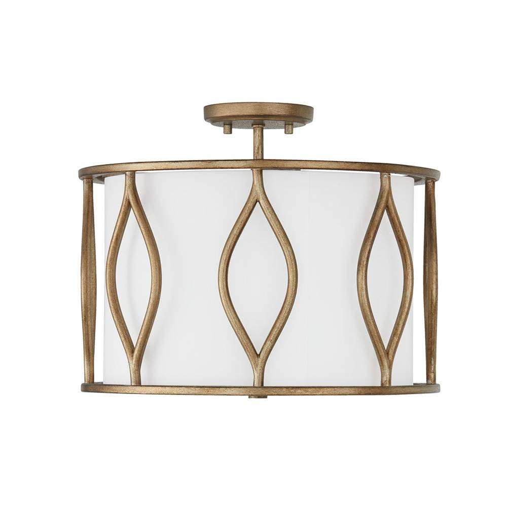 Capital Lighting 252531ML Mystic Luster 16''w X 13.50''h 3-light Semi-flush Drum Pendant In Mystic Luster With White Fabric Shade Image 1