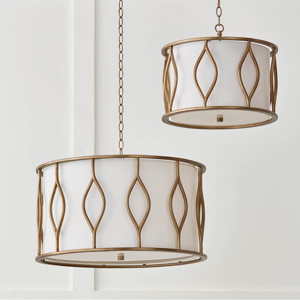 Capital Lighting 252531ML Mystic Luster 16''w X 13.50''h 3-light Semi-flush Drum Pendant In Mystic Luster With White Fabric Shade Image 3