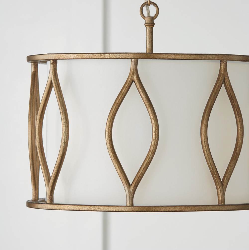 Capital Lighting 252531ML Mystic Luster 16''w X 13.50''h 3-light Semi-flush Drum Pendant In Mystic Luster With White Fabric Shade Image 4