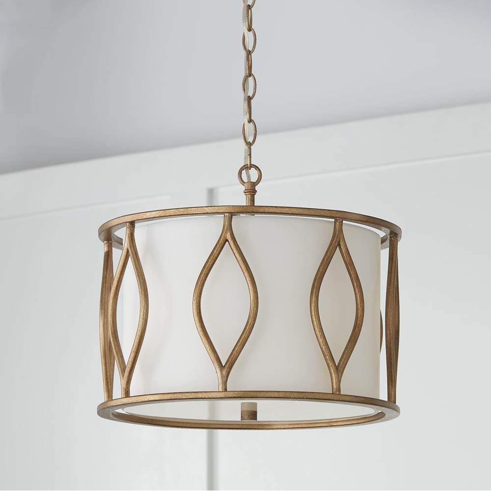 Capital Lighting 252531ML Mystic Luster 16''w X 13.50''h 3-light Semi-flush Drum Pendant In Mystic Luster With White Fabric Shade Image 7