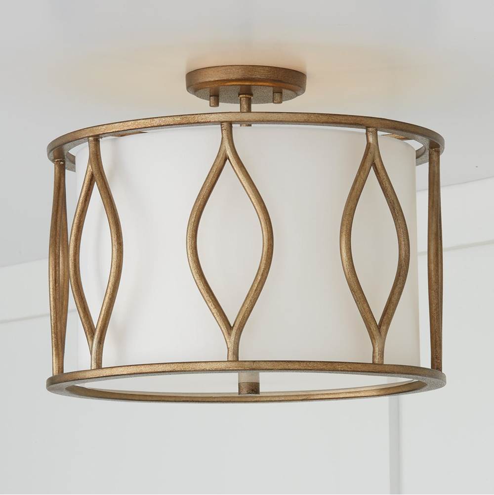 Capital Lighting 252531ML Mystic Luster 16''w X 13.50''h 3-light Semi-flush Drum Pendant In Mystic Luster With White Fabric Shade Image 6
