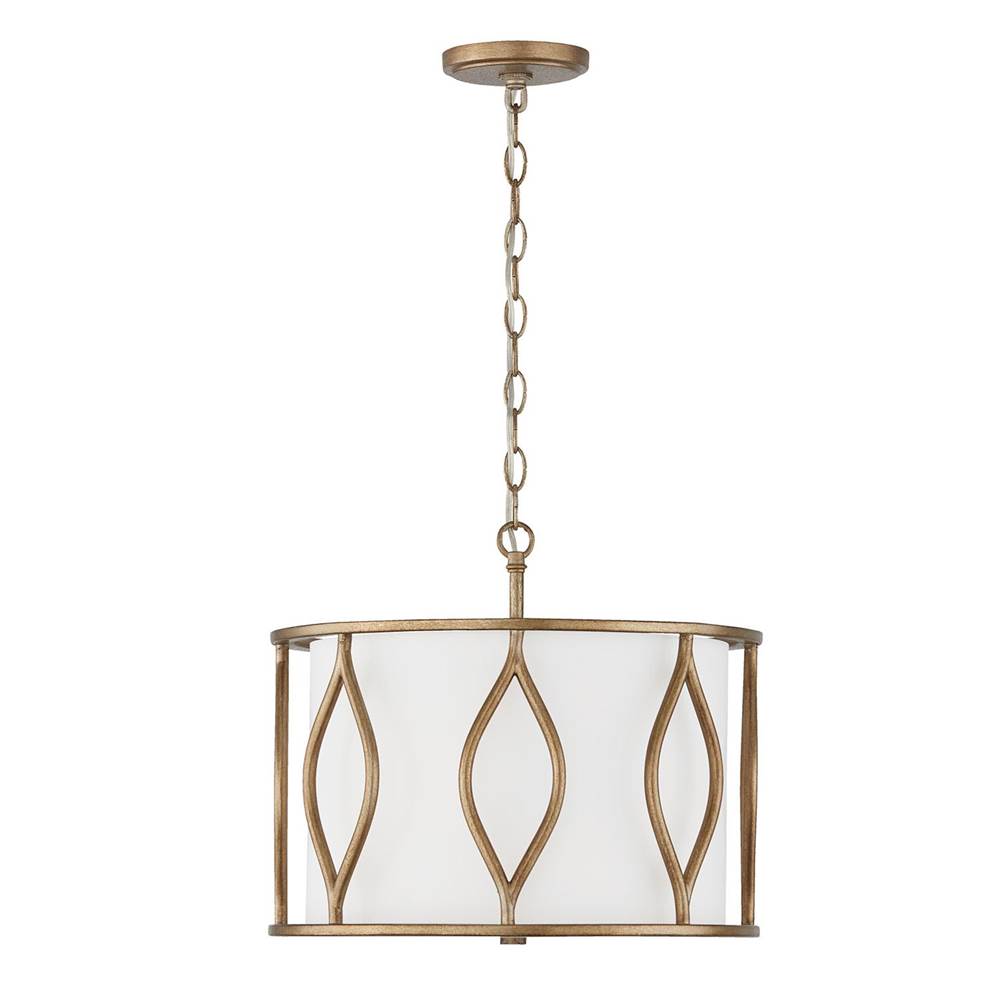Capital Lighting Cohen 16''w X 13.50''h 3-light Semi-flush Drum Pendant In Mystic Luster With White Fabric Shade