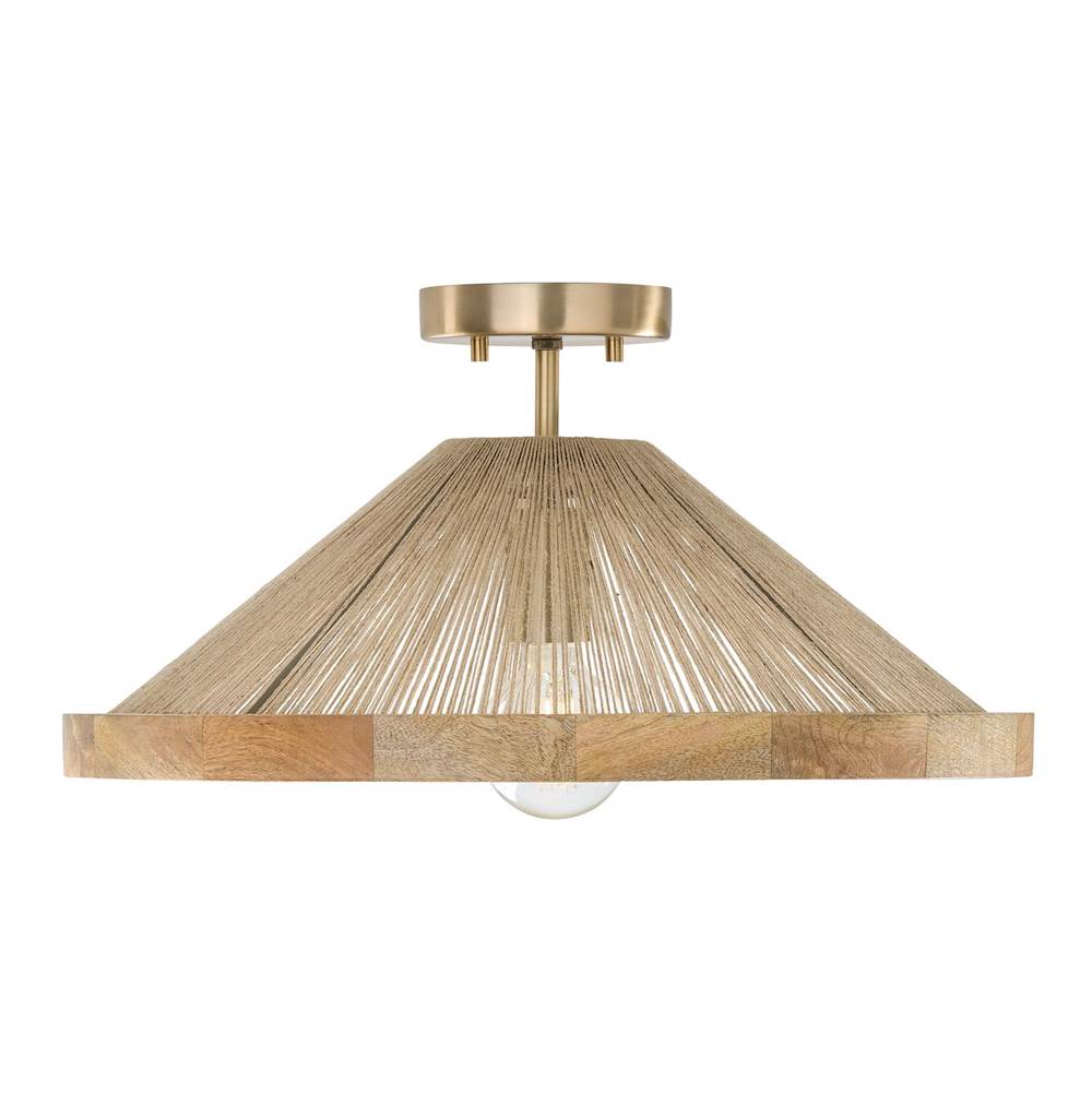 Capital Lighting 252811MA Matte Brass 19''w X 7''h 1-light Dual Mount Pendant In Matte Brass With Mango Wood And Handwrapped Natural Jute Rope String Image 1