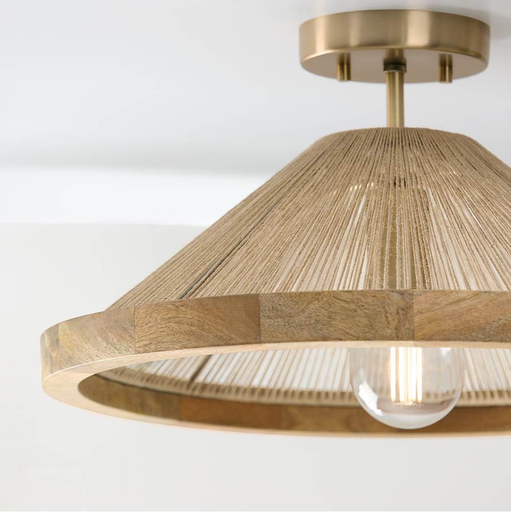 Capital Lighting 252811MA Matte Brass 19''w X 7''h 1-light Dual Mount Pendant In Matte Brass With Mango Wood And Handwrapped Natural Jute Rope String Image 6