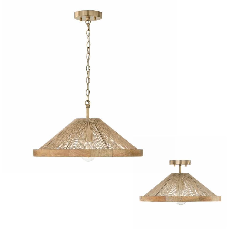 Capital Lighting 252811MA Matte Brass 19''w X 7''h 1-light Dual Mount Pendant In Matte Brass With Mango Wood And Handwrapped Natural Jute Rope String Image 2