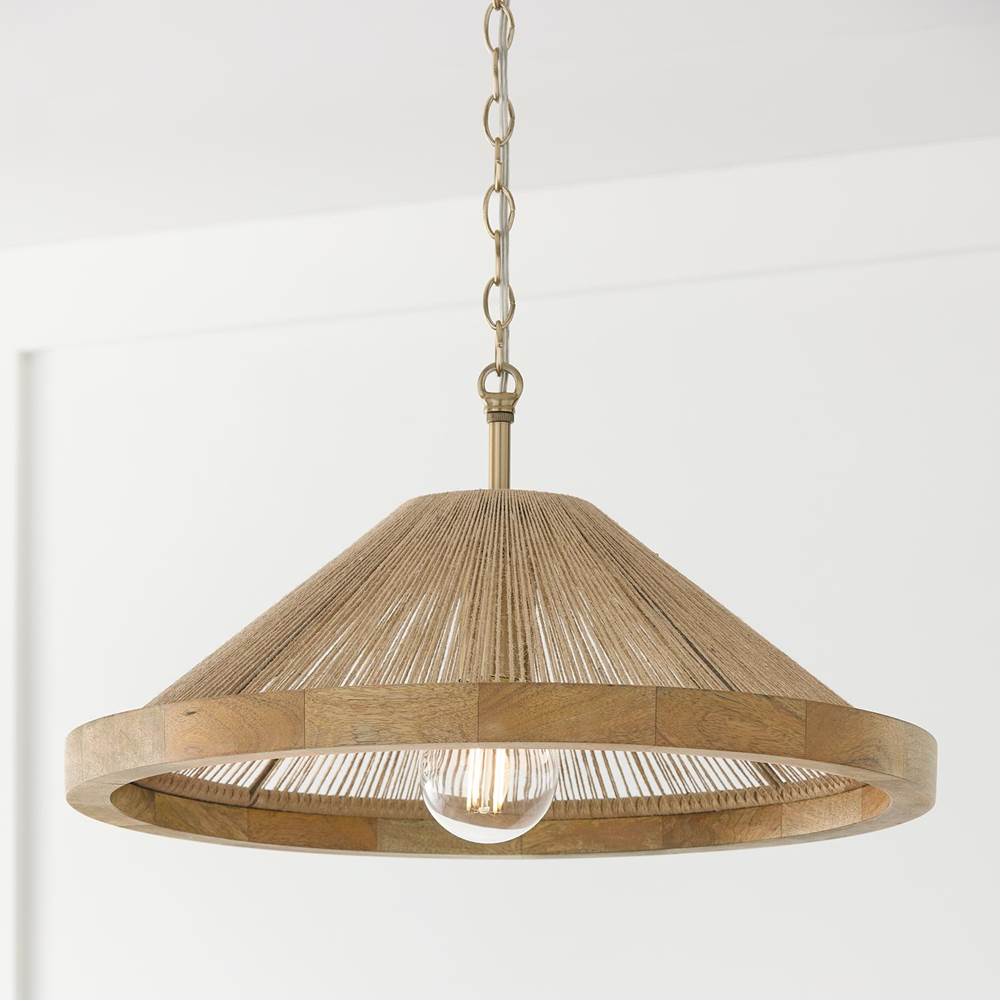 Capital Lighting Maya 19''w X 7''h 1-light Dual Mount Pendant In Matte Brass With Mango Wood And Handwrapped Natural Jute Rope String
