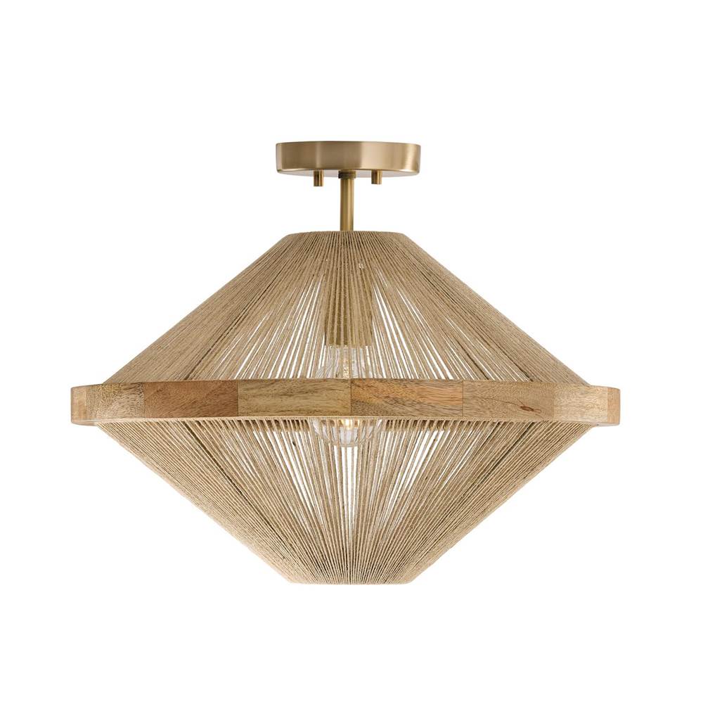 Capital Lighting 252812MA Matte Brass 19.75w X 16.25h 1-light Dual Mount Pendant In Matte Brass With Mango Wood And Handwrapped Natural Jute Rope String Image 1