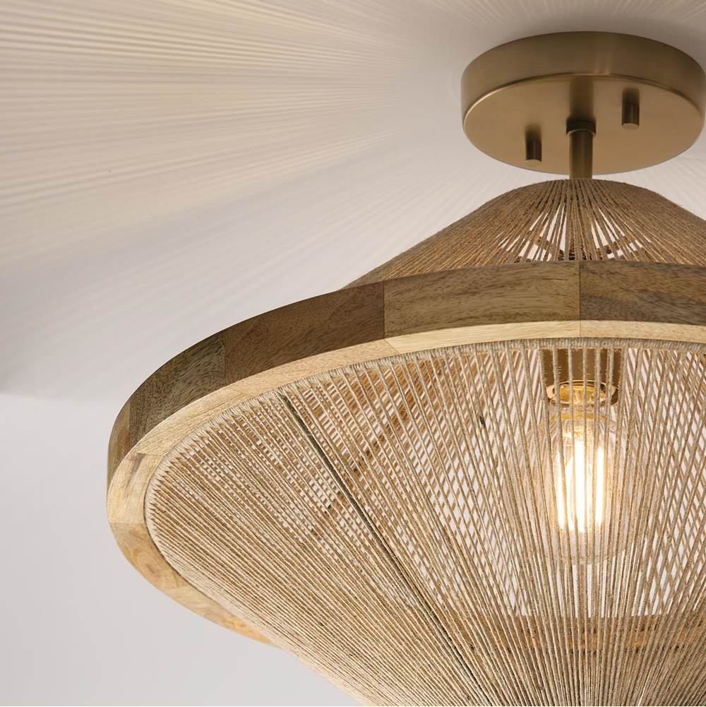 Capital Lighting 252812MA Matte Brass 19.75w X 16.25h 1-light Dual Mount Pendant In Matte Brass With Mango Wood And Handwrapped Natural Jute Rope String Image 6
