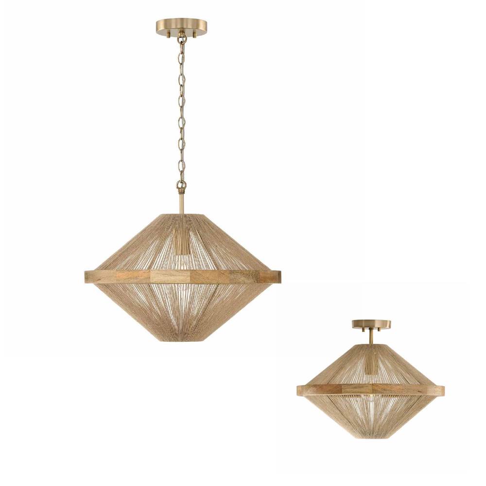 Capital Lighting 252812MA Matte Brass 19.75w X 16.25h 1-light Dual Mount Pendant In Matte Brass With Mango Wood And Handwrapped Natural Jute Rope String Image 2