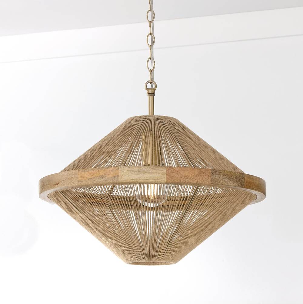 Capital Lighting Maya 19.75w X 16.25h 1-light Dual Mount Pendant In Matte Brass With Mango Wood And Handwrapped Natural Jute Rope String