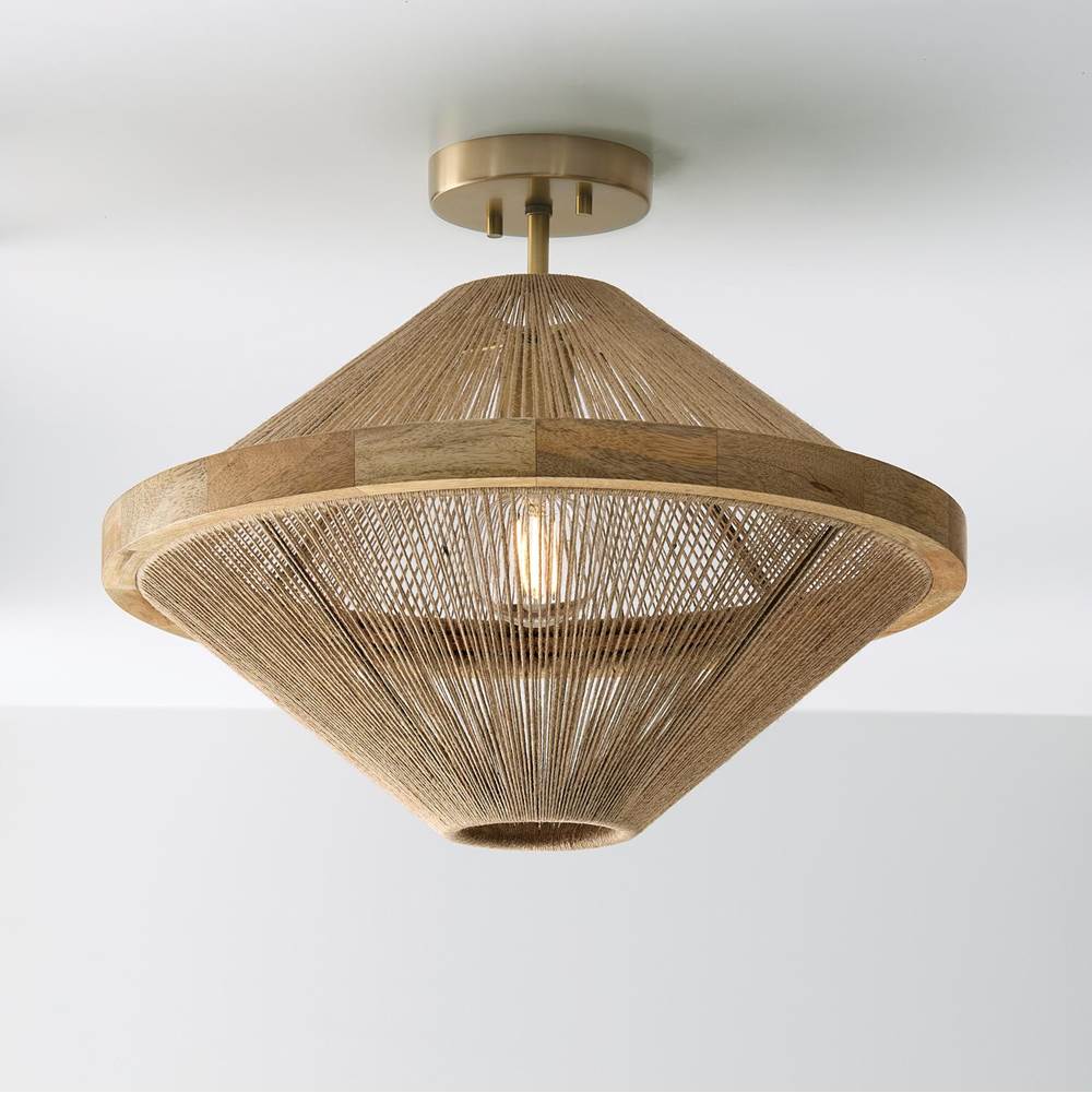 Capital Lighting 252812MA Matte Brass 19.75w X 16.25h 1-light Dual Mount Pendant In Matte Brass With Mango Wood And Handwrapped Natural Jute Rope String Image 7