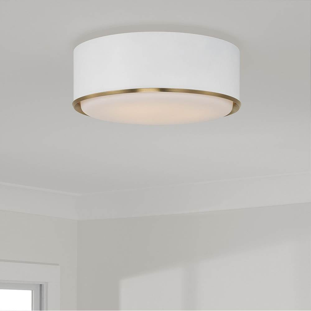 Capital Lighting Carlton 15''w X 6''h 3-light Semi Flush Mount In Matte White With Matte Brass Details And Frosted White Diffuser