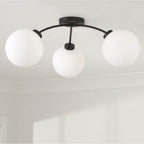 Capital Lighting Amos 28'' W X 9.5'' H 3-light Semi Flush In Matte Black With Soft White Glass Globes