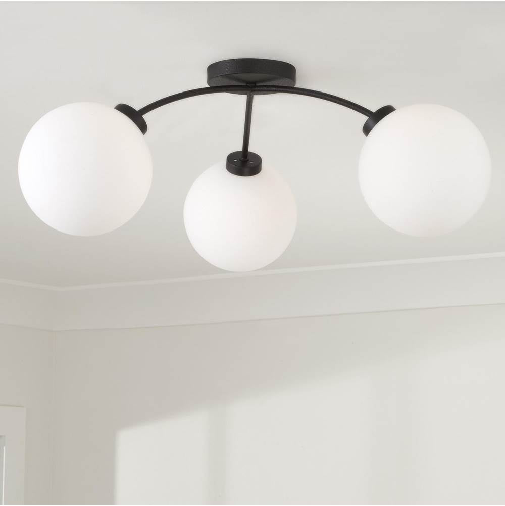 Capital Lighting Amos 28'' W X 9.5'' H 3-light Semi Flush In Matte Black With Soft White Glass Globes