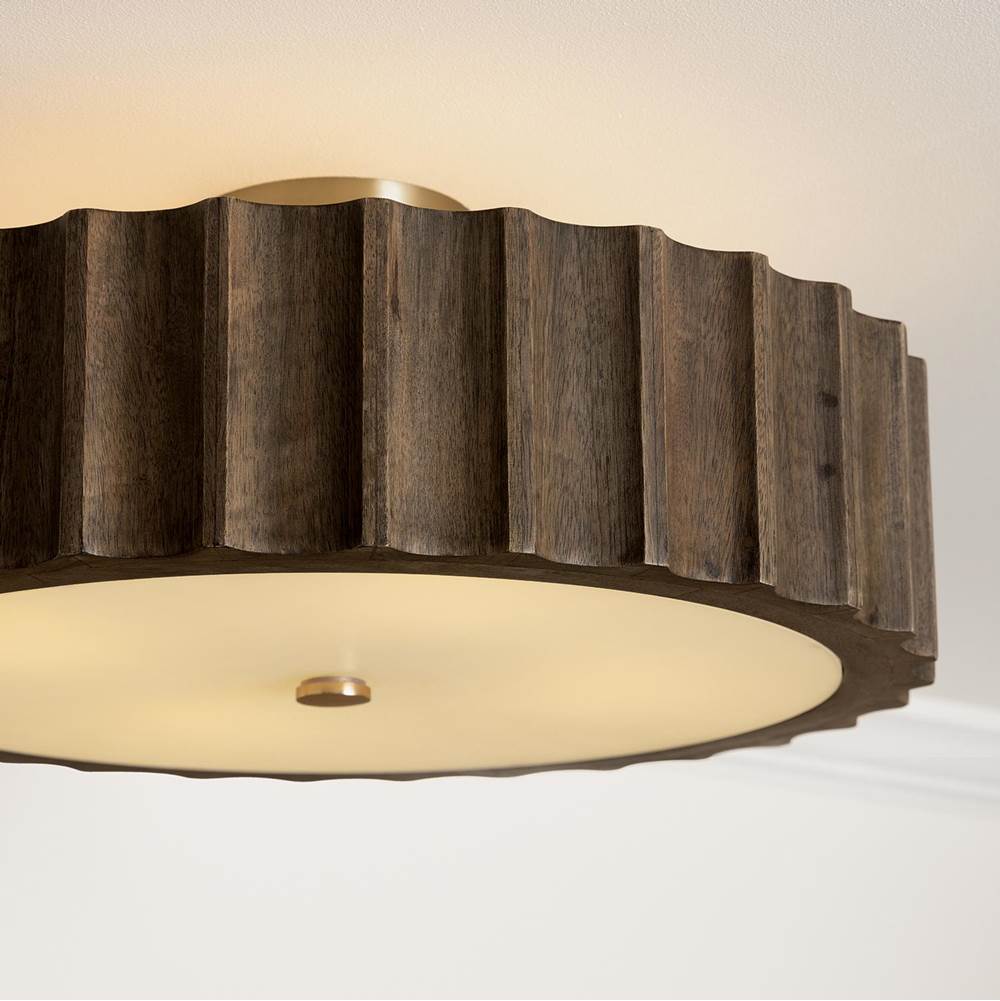 Capital Lighting 257641MA Matte Brass 20'' W X 8.25'' H 4-light Reversed-flute Handcrafted Mango Wood Drum Semi Flush In Nordic Wood With Matte Brass And White Glass Diffuser Image 4