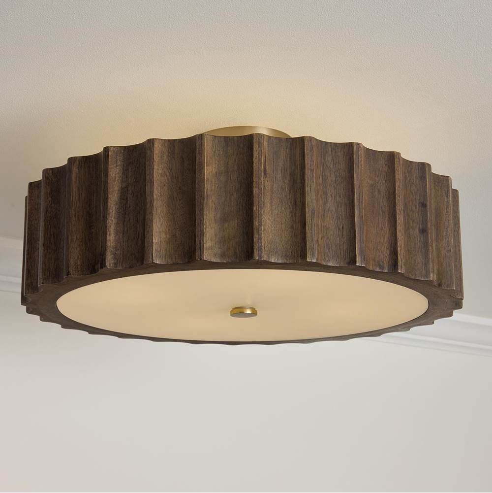 Capital Lighting Cody 20'' W X 8.25'' H 4-light Reversed-flute Handcrafted Mango Wood Drum Semi Flush In Nordic Wood With Matte Brass And White Glass Diffuser