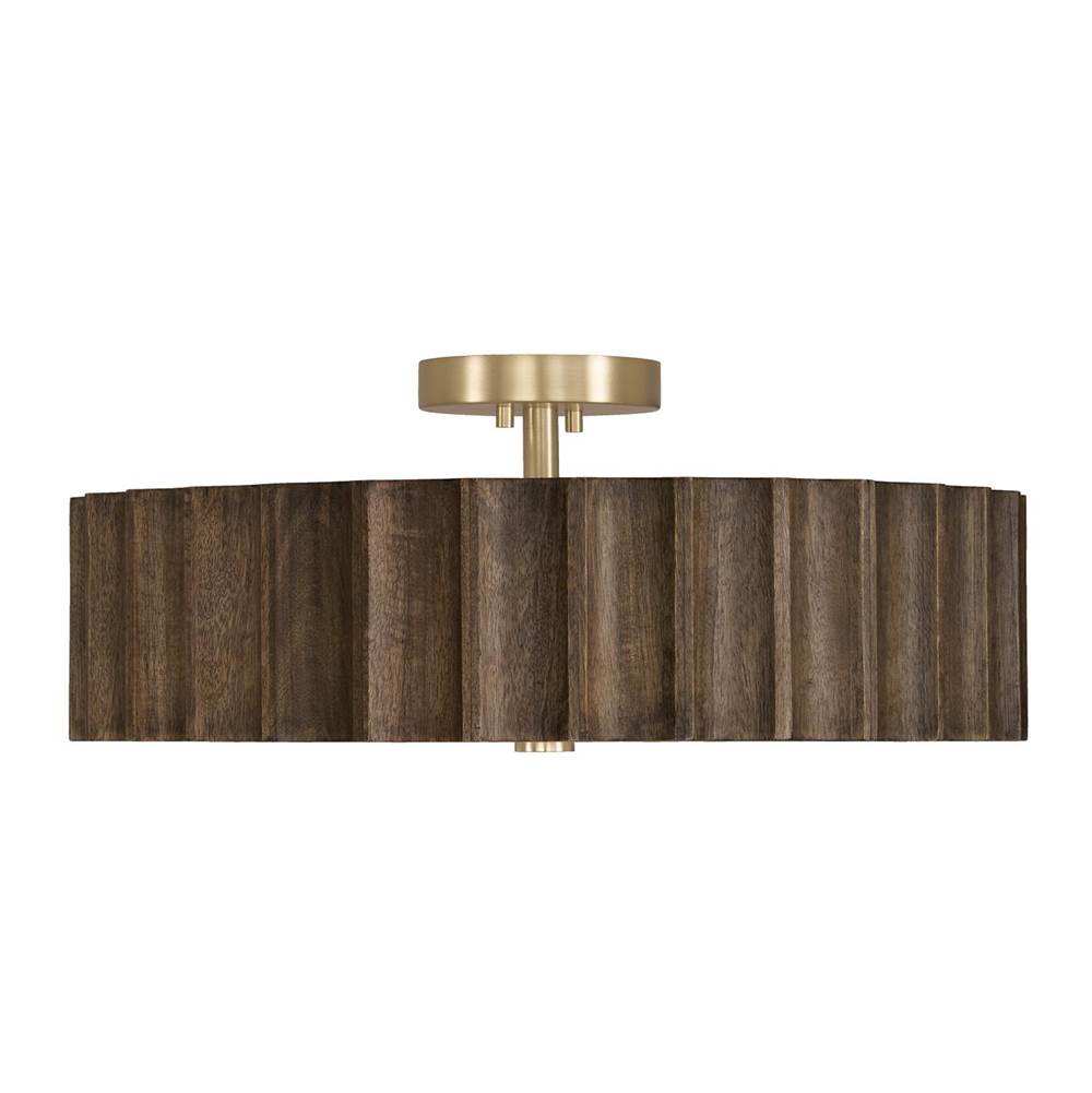 Capital Lighting 257641MA Matte Brass 20'' W X 8.25'' H 4-light Reversed-flute Handcrafted Mango Wood Drum Semi Flush In Nordic Wood With Matte Brass And White Glass Diffuser Image 2