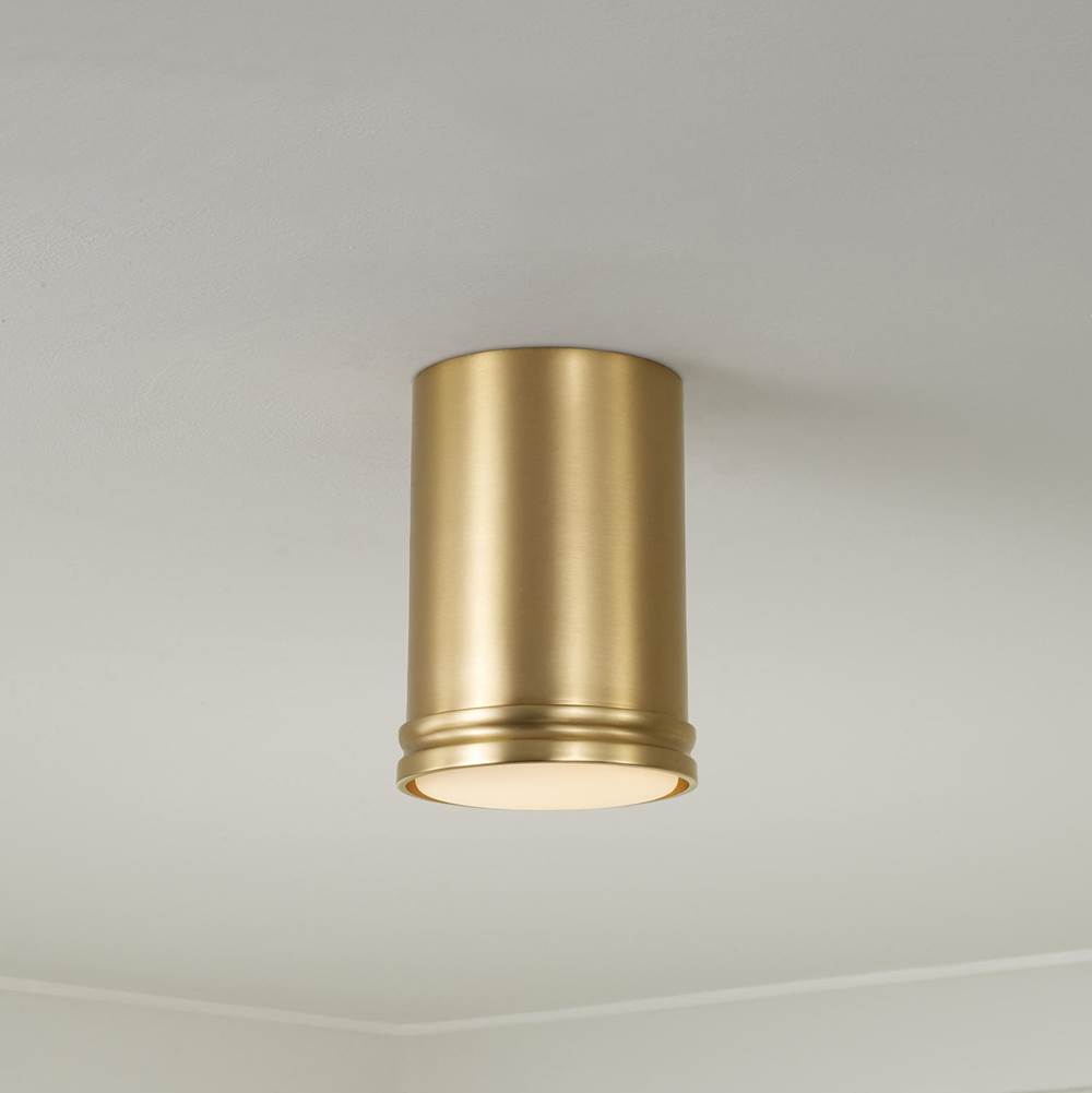 Capital Lighting Griffin 5.5'' W X 7.75'' H Integrated Led Mini Flush Mount Cylinder Light In Aged Brass With Soft White Glass Diffuser