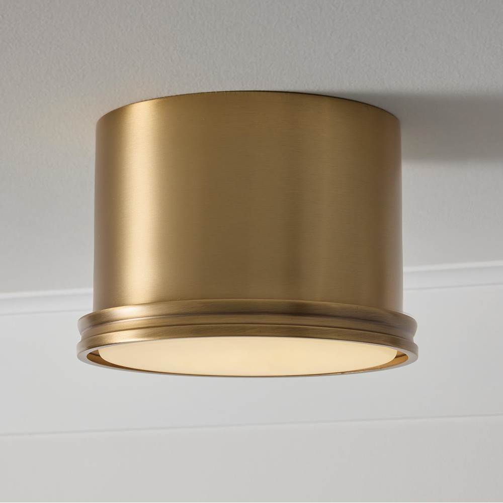 Capital Lighting Griffin 8.75'' W X 6'' H 1-light Flush Mount Cylinder Light In Aged Brass With Soft White Glass Diffuser