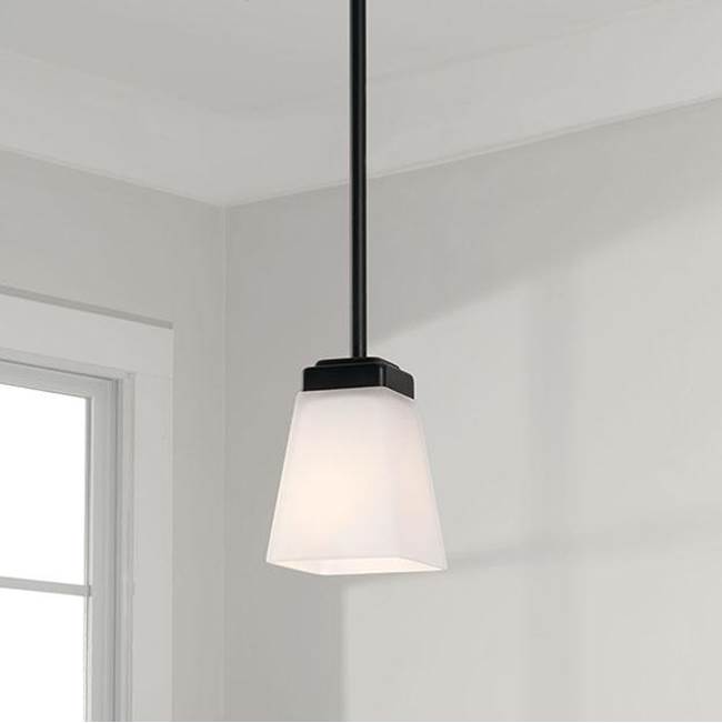 Capital Lighting 314411MB-334 Matte Black 5'' W X 6'' H 1-light Pendant In Matte Black With Soft White Glass Shade Image 2