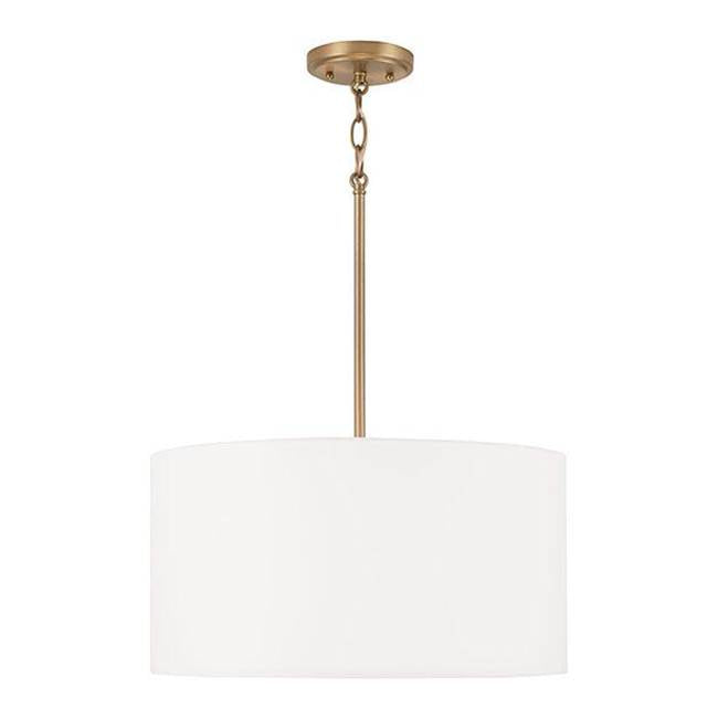 Capital Lighting 314632AD-659 Aged Brass 18'' W X 9'' H 3-light Pendant In Aged Brass With White Fabric Drum Shade And Acrylic Diffuser Image 1
