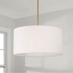 Capital Lighting 314632AD-659 Aged Brass 18'' W X 9'' H 3-light Pendant In Aged Brass With White Fabric Drum Shade And Acrylic Diffuser Image 2