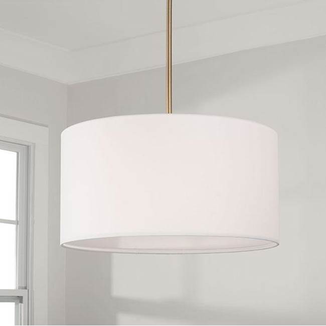 Capital Lighting 314632AD-659 Aged Brass 18'' W X 9'' H 3-light Pendant In Aged Brass With White Fabric Drum Shade And Acrylic Diffuser Image 2