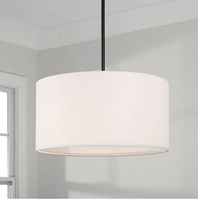 Capital Lighting 314632MB-659 Matte Black 18'' W X 9'' H 3-light Pendant In Matte Black With White Fabric Drum Shade And Acrylic Diffuser Image 2